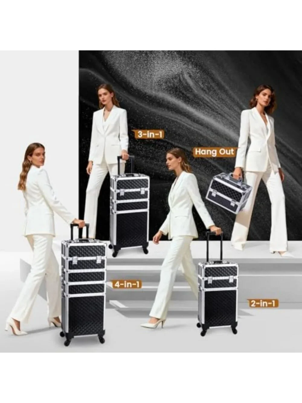 Large Rolling Makeup Case on Wheels - 4-in-1 Cosmetic Organizer & Travel Cart